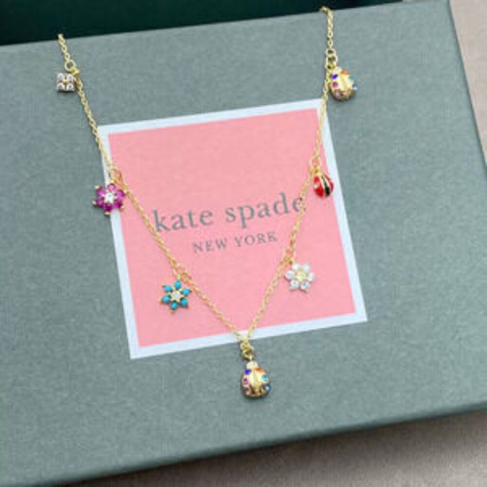 kate spade Zircon Enamel Ladybug Flower Necklace